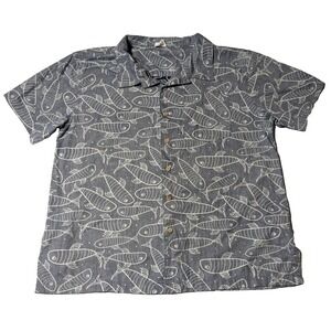 BAREFOOT‎ IN PARADISE Men Size XL Blue FISH AOP Button-Up Shirt